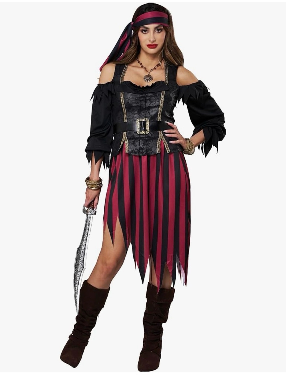 Halloween is near!! Women's Black and Red Striped Pirate Costume Dress.